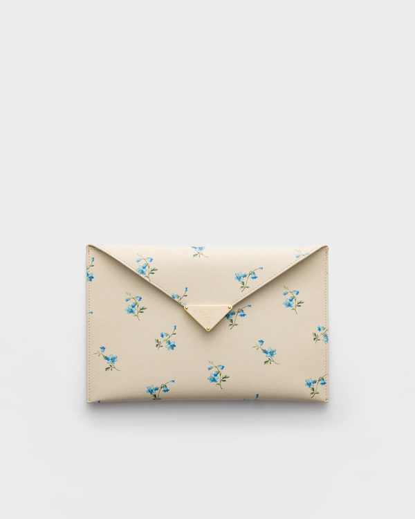 Printed Saffiano leather envelope clutch