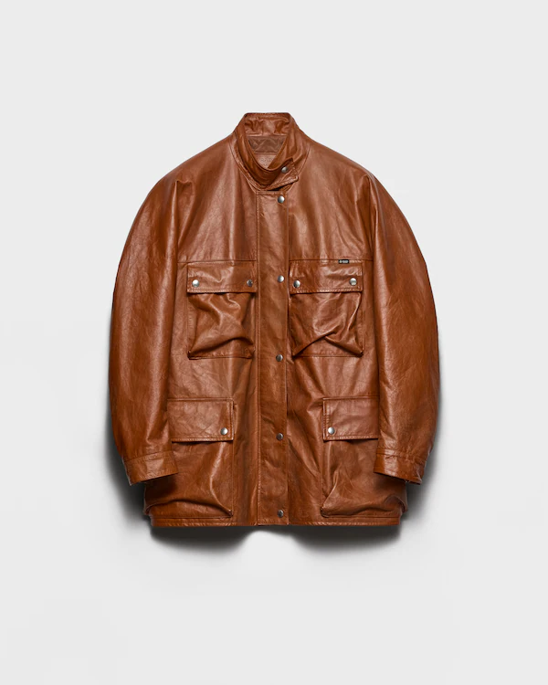 Antiqued leather caban jacket