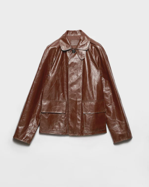 Vintage-look leather blouson jacket