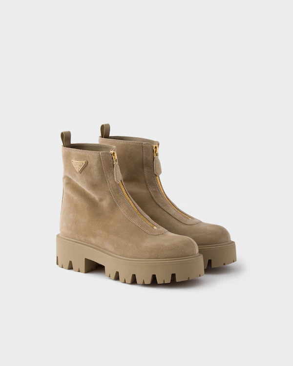 Suede booties with zip
