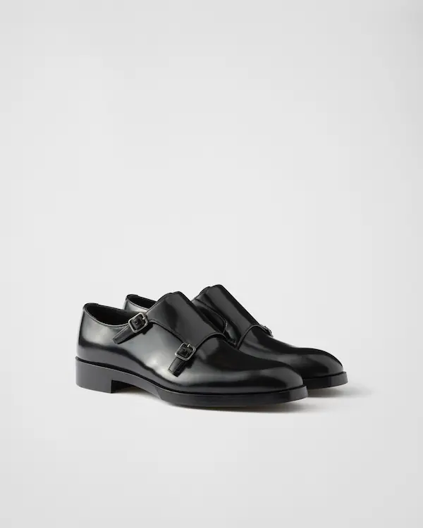Brushed leather double monk strap shoes
