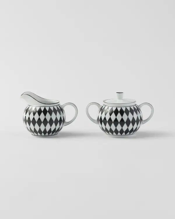 Porcelain milk jug and sugar bowl set - Checkerboard