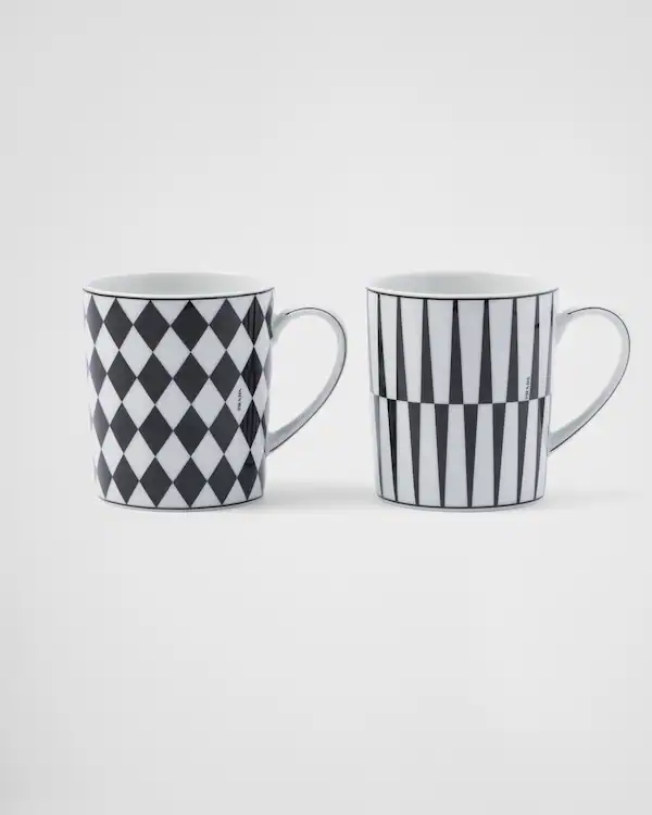 Set of two porcelain mugs - Checkerboard and Stripes