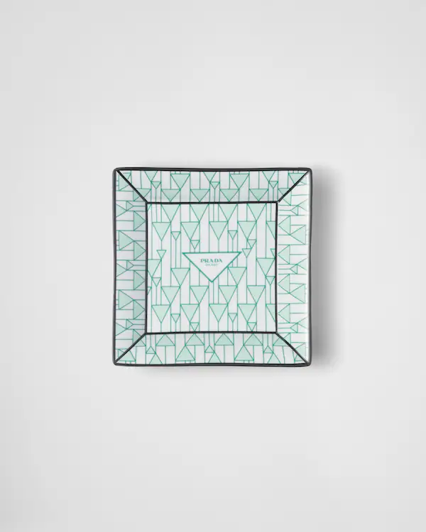 Large square porcelain catchall tray - Vienna Green