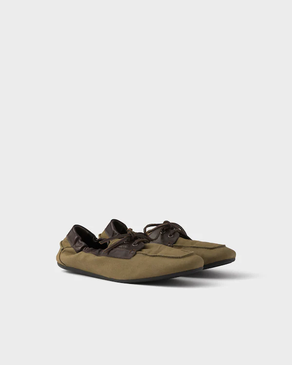 Shuffle aged canvas and leather boat shoes