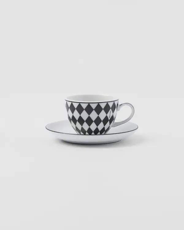 Set of four porcelain espresso cups - Checkerboard