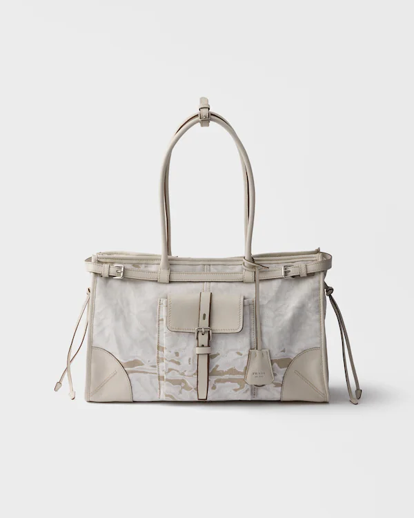 Prada Bonnie large printed linen and leather handbag
