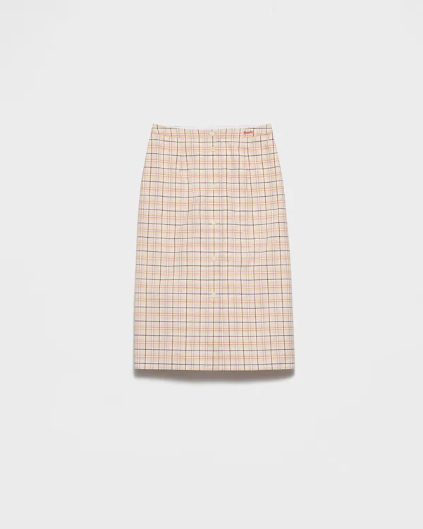 Checked cotton poplin pencil skirt