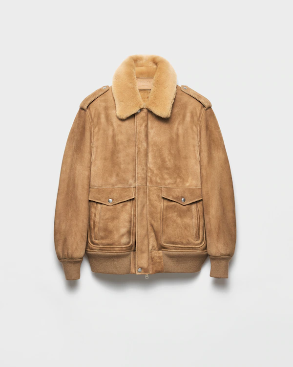 Suede and shearling bomber jacket