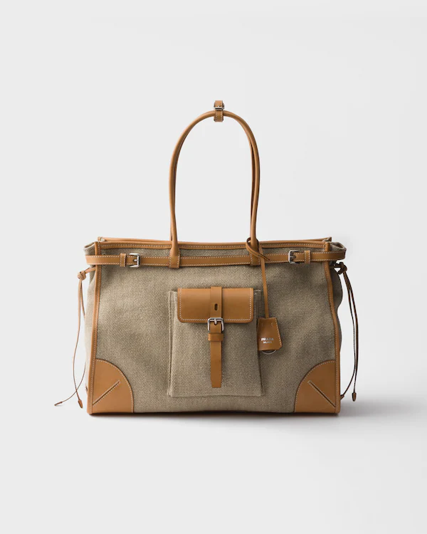 Prada Bonnie linen and leather tote bag