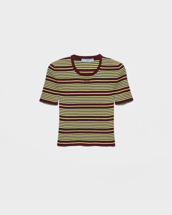 Short-sleeved striped cotton sweater
