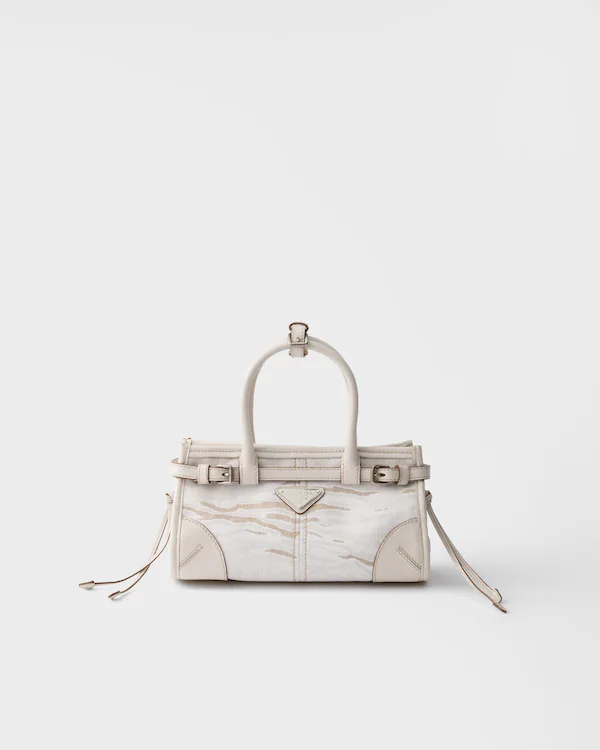 Prada Bonnie small printed linen and leather handbag