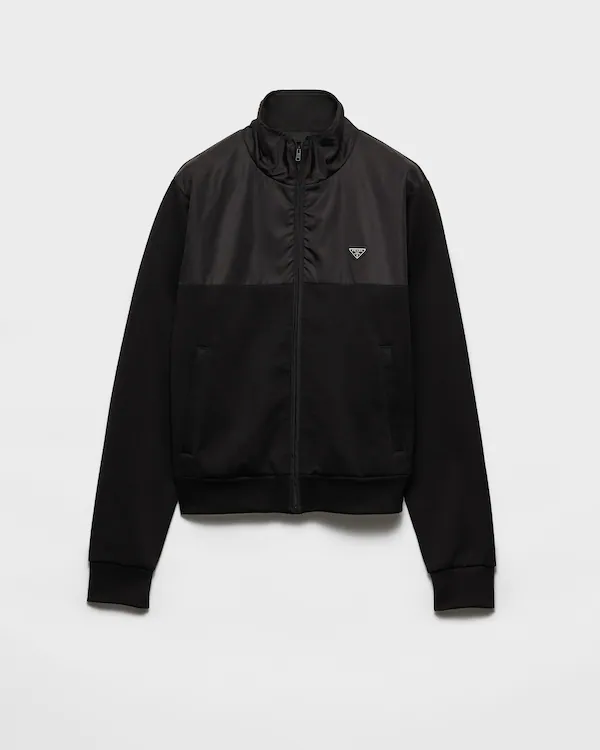 Cotton fleece zipper jacket with Re-Nylon details