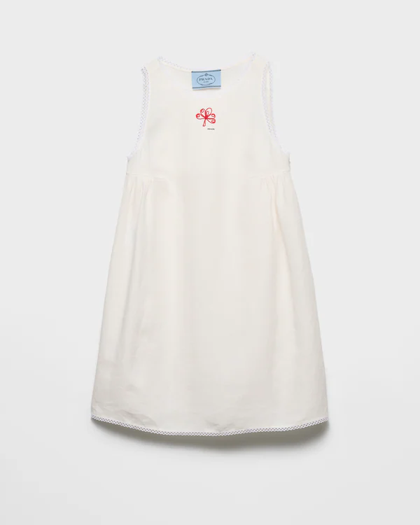 Embroidered slubbed canvas mini-dress
