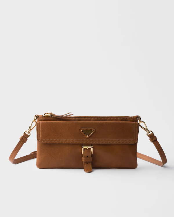 Nappa leather wallet with shoulder strap