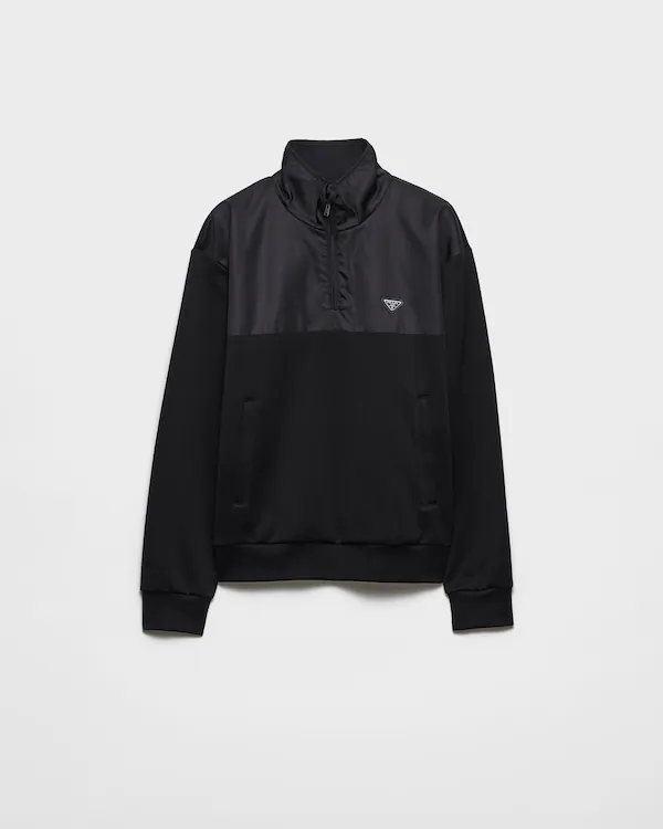 Cotton fleece half-zipper sweatshirt with Re-Nylon details