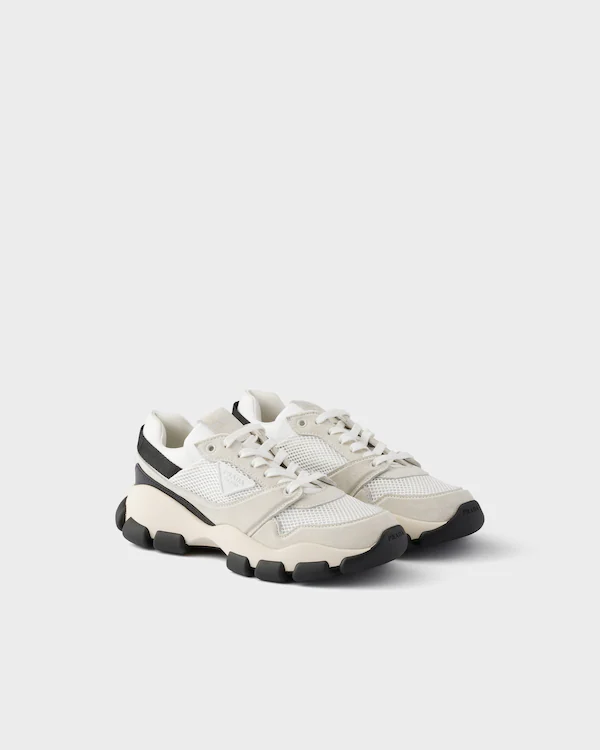 Mesh fabric and suede sneakers
